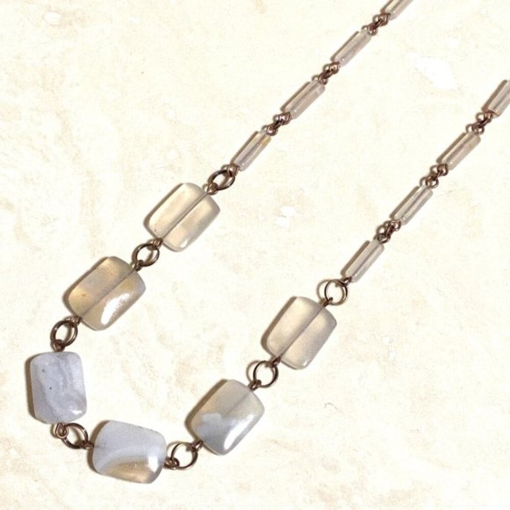 Geometric Agate Necklace, Rustic Genuine Gemstone Copper Link Necklace